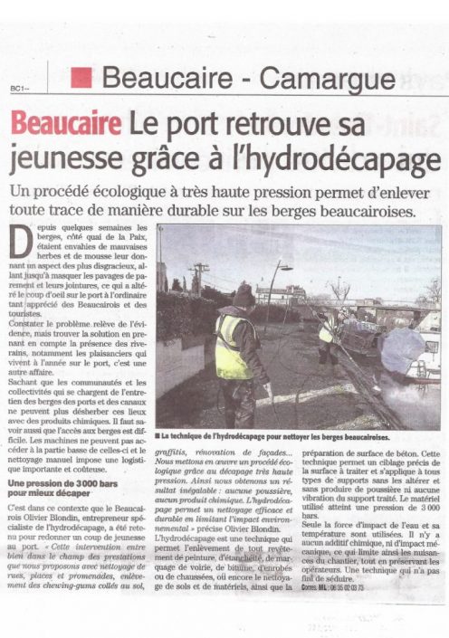 Article dans Midi Libre sur le décapage du port de Beaucaire